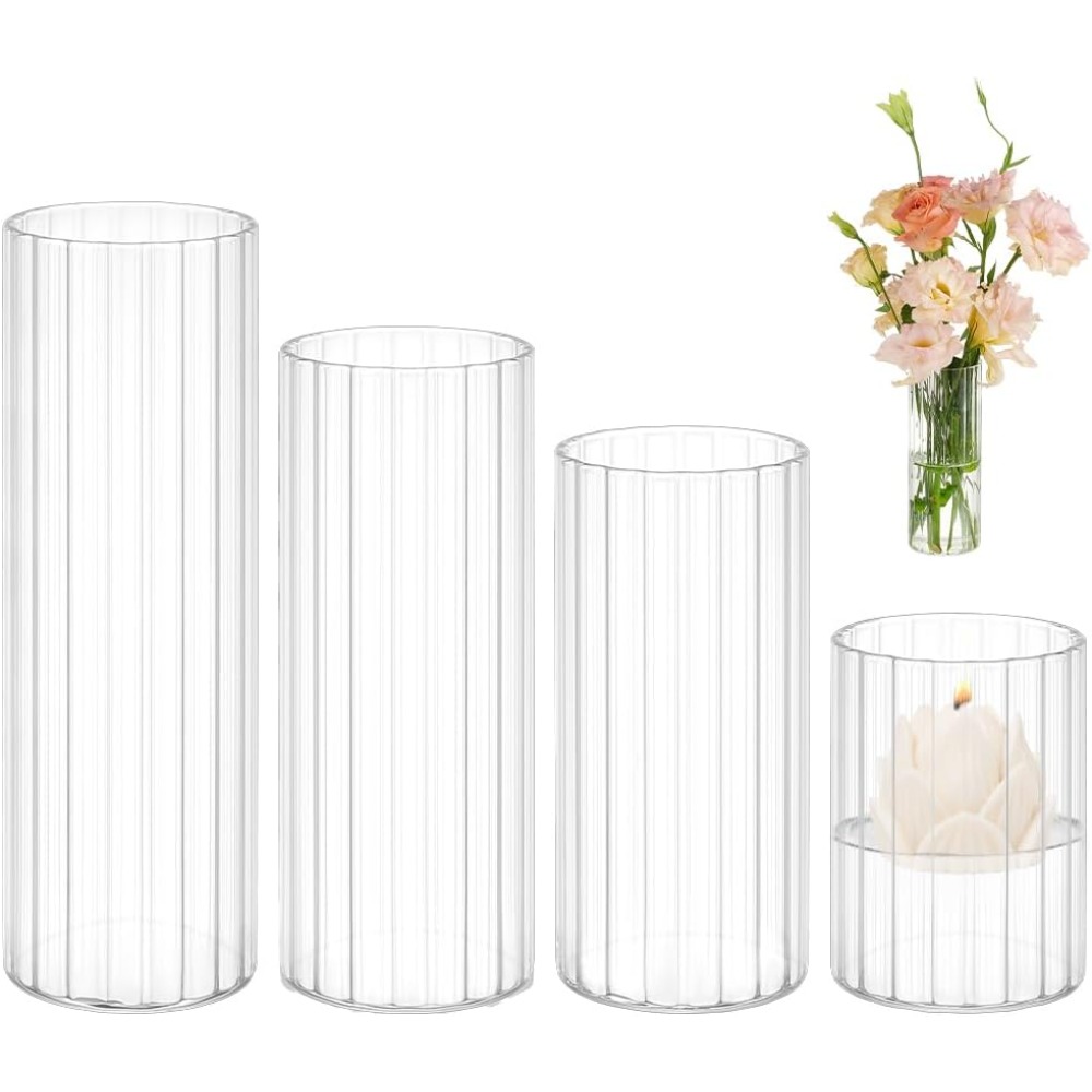 Candle Containers - 4-размерные стеклянные цилиндрические вазы 3,5/5,5/6,7/7,8 дюйма,